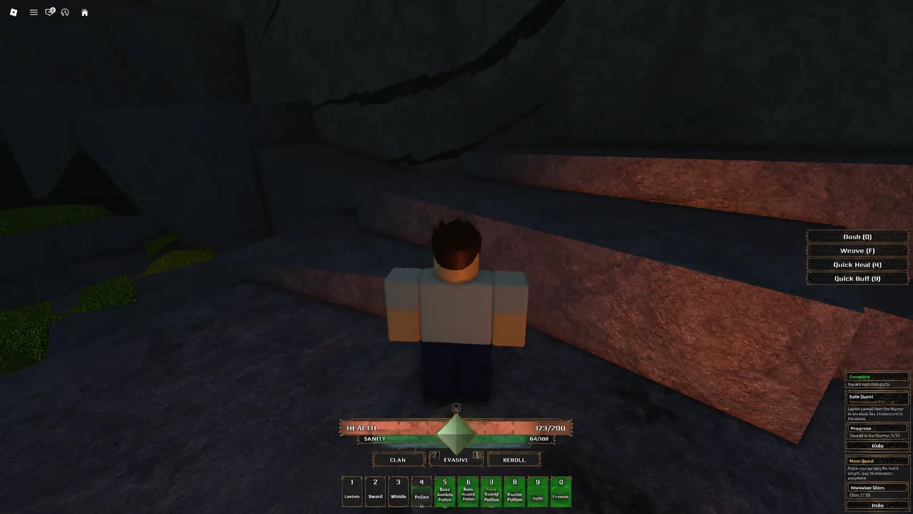 Gameplay view with hotbar slots five and six highlighted in green beside stone steps
