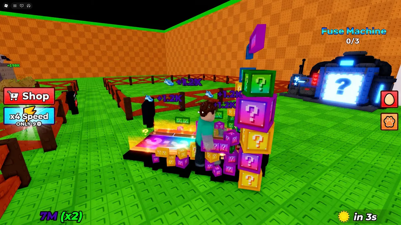 Fuse Machine interface in Steal An Egg showing a 0/3 slot counter next to question-mark boxes