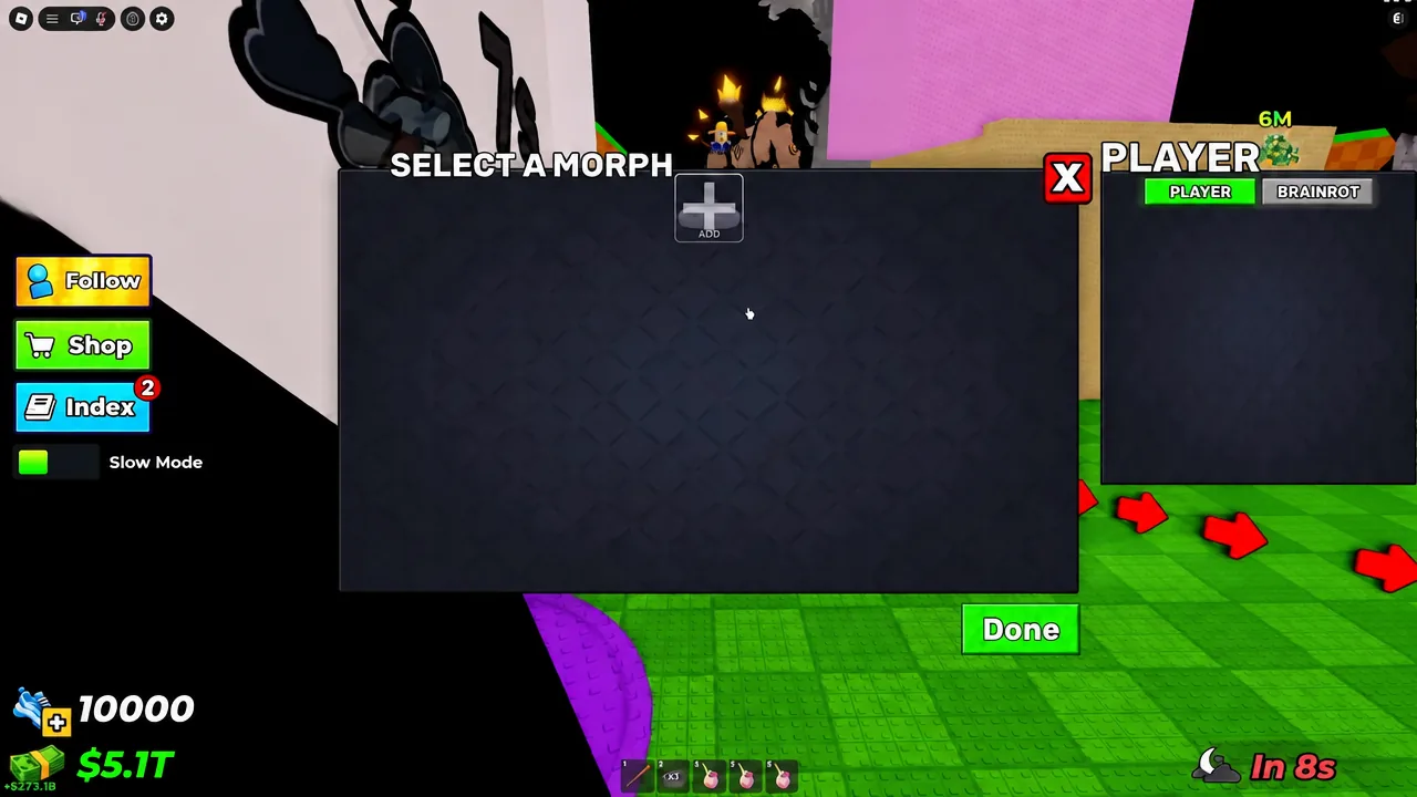 Admin Panel morph and catalog options open over the Steal An Egg map