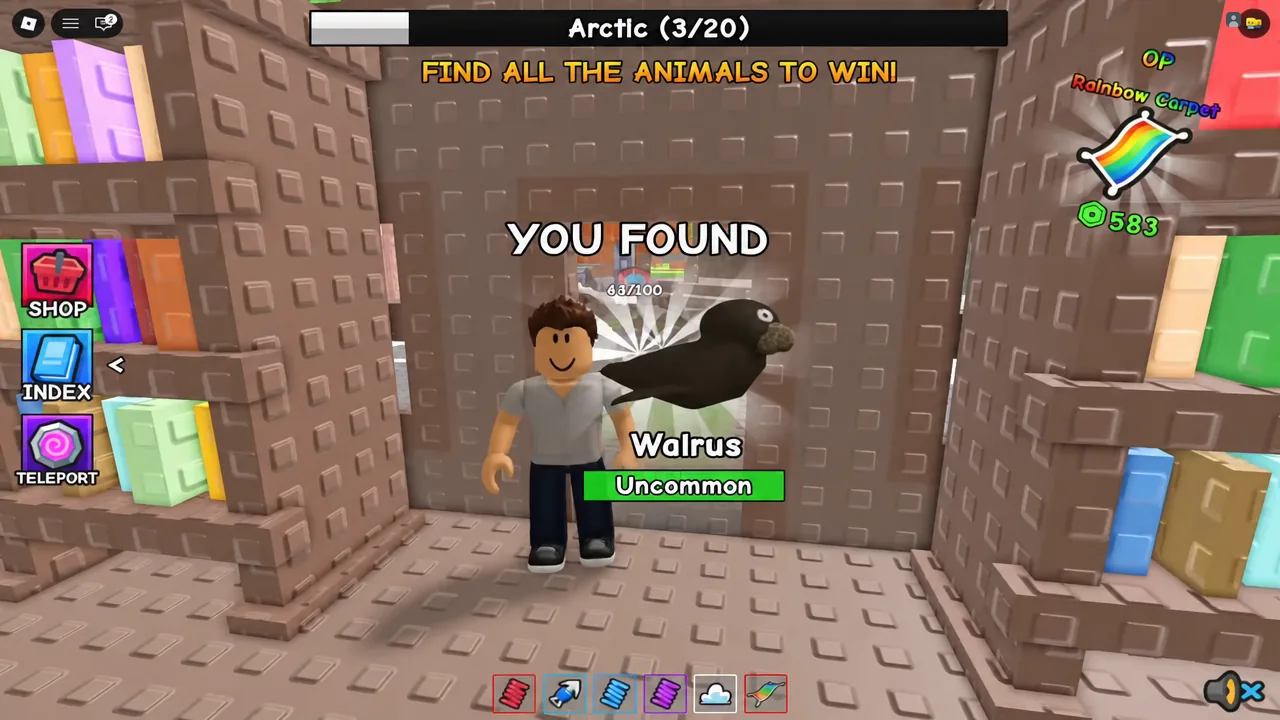 Arctic zone find confirmation showing the newly collected Walrus marked as Uncommon