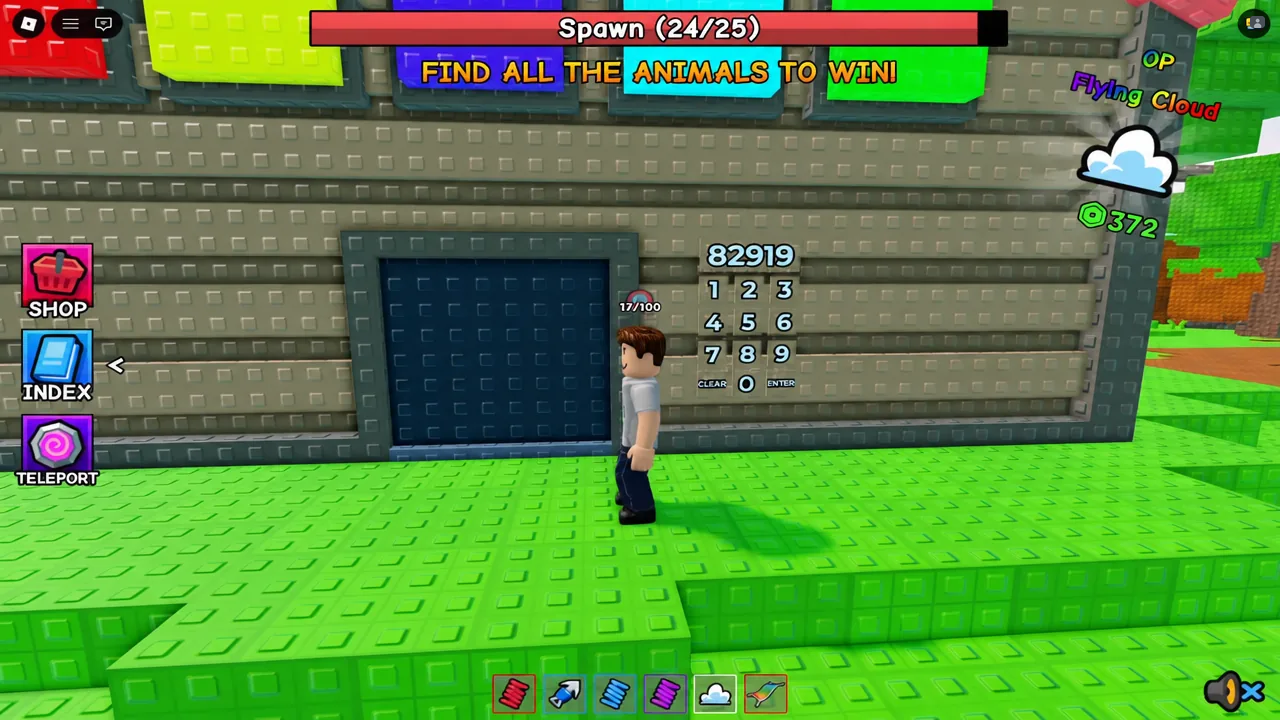 The Unicorn inside the barn's sealed room after the 82919 keypad code is entered