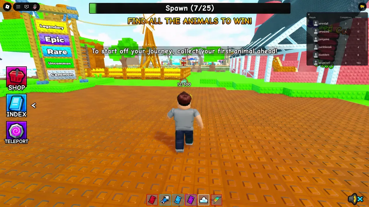 Player standing at the farm fence in the Spawn zone next to the Cow