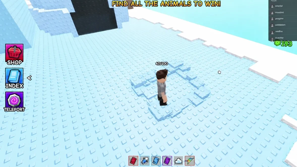 Icy Arctic area with the red coil equipped and the find-all-animals prompt on screen