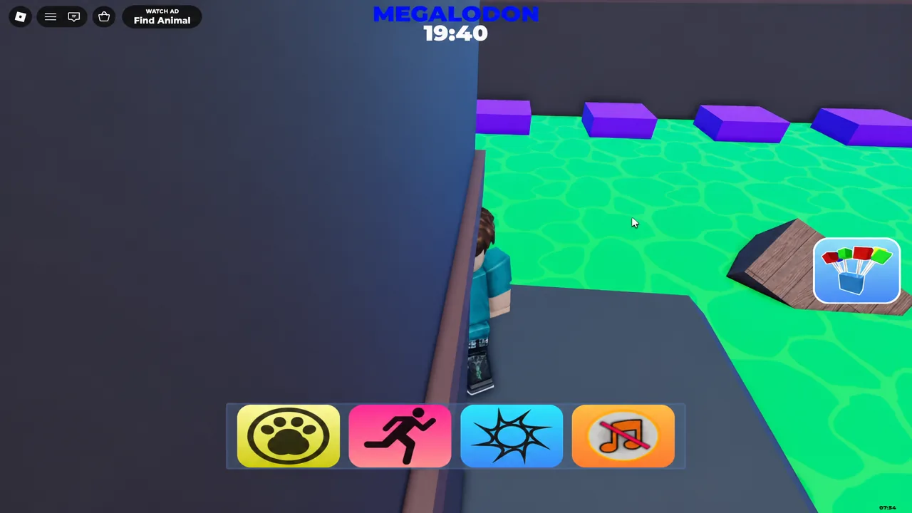 Roblox avatar crossing the green acid parkour route toward the Raccoon