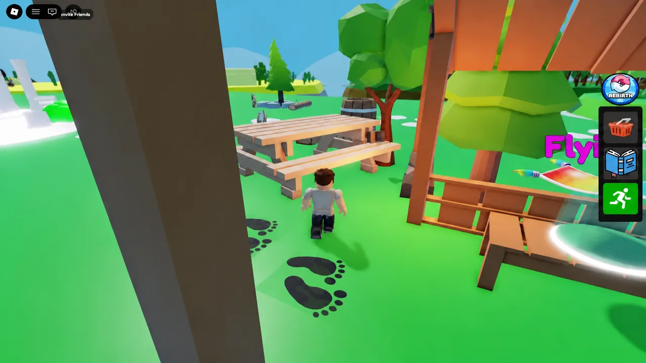 On-screen action menu with the green run button selected before the harbor swim