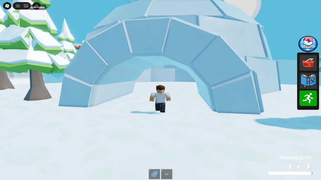 Avatar sprinting toward the ice cave entrance in the snow biome