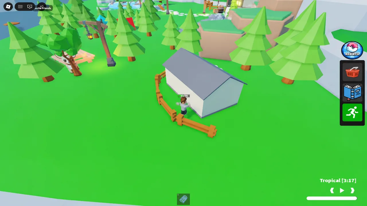 Avatar standing beside the small fenced house where the Ant sits on the roof