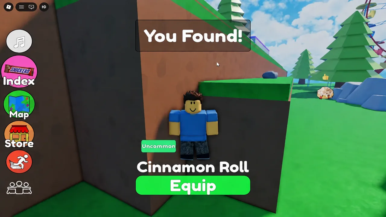 The "You Found!" panel appears on every pickup, here for the Cinnamon Roll.