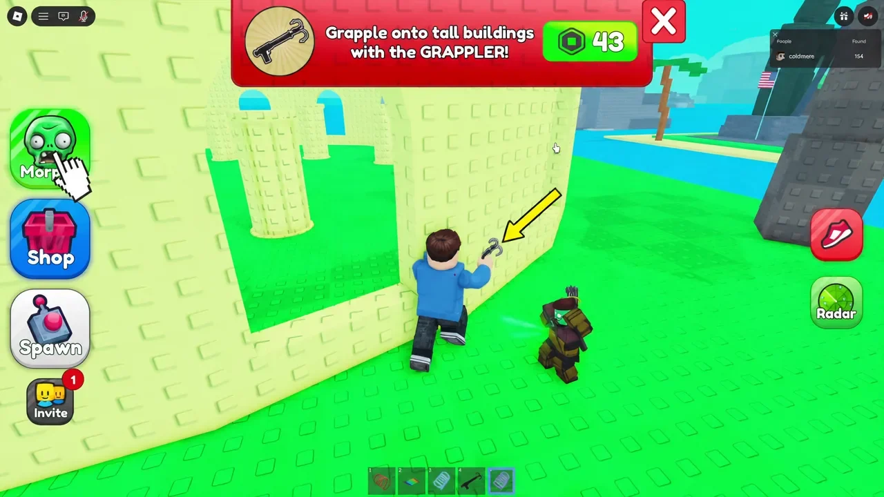 The Archer Zombie standing against the outer wall of the yellow colosseum in the Green Biome