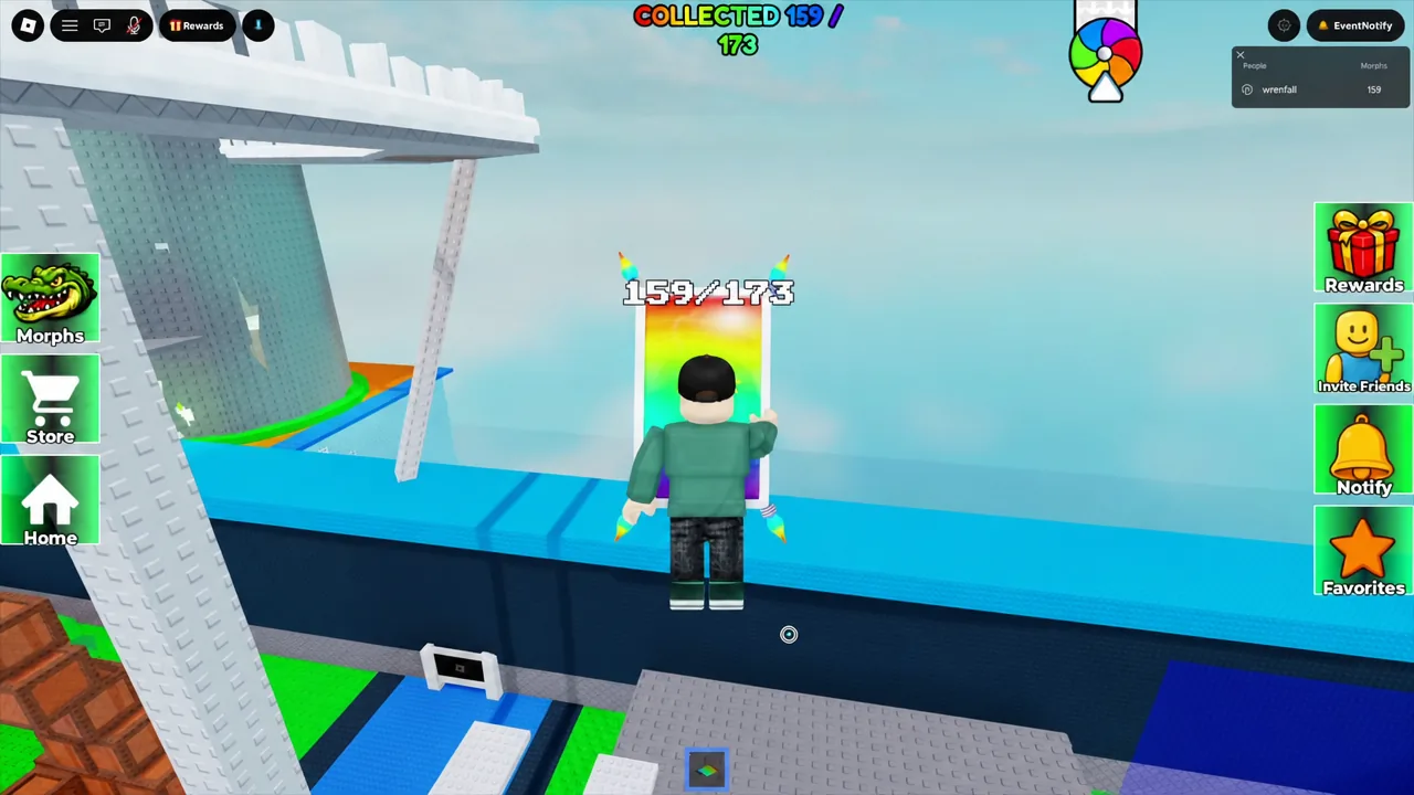 Avatar walking into a brightly colored morph as the Collected counter increases