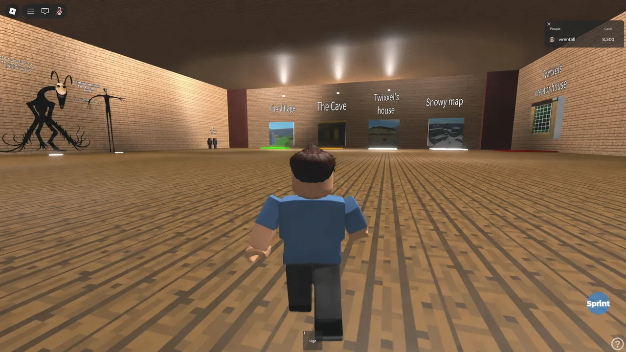 Map selection lobby with the green The Village teleport portal highlighted in front of the player