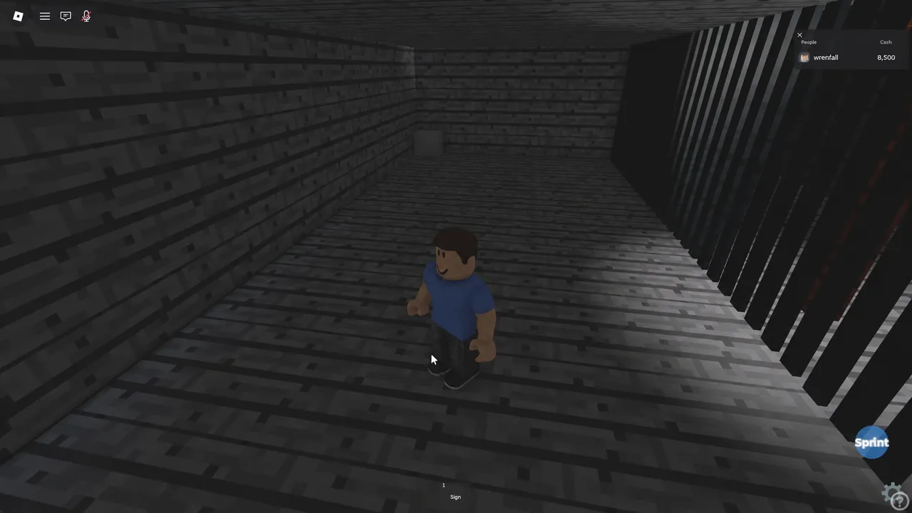 Dim interior of the hidden house on the Snowy map seen after passing through the wall gap
