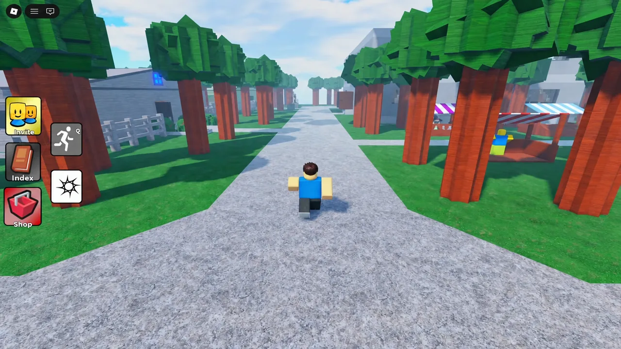 The Basic Pug waiting on the main stone path just ahead of the spawn area
