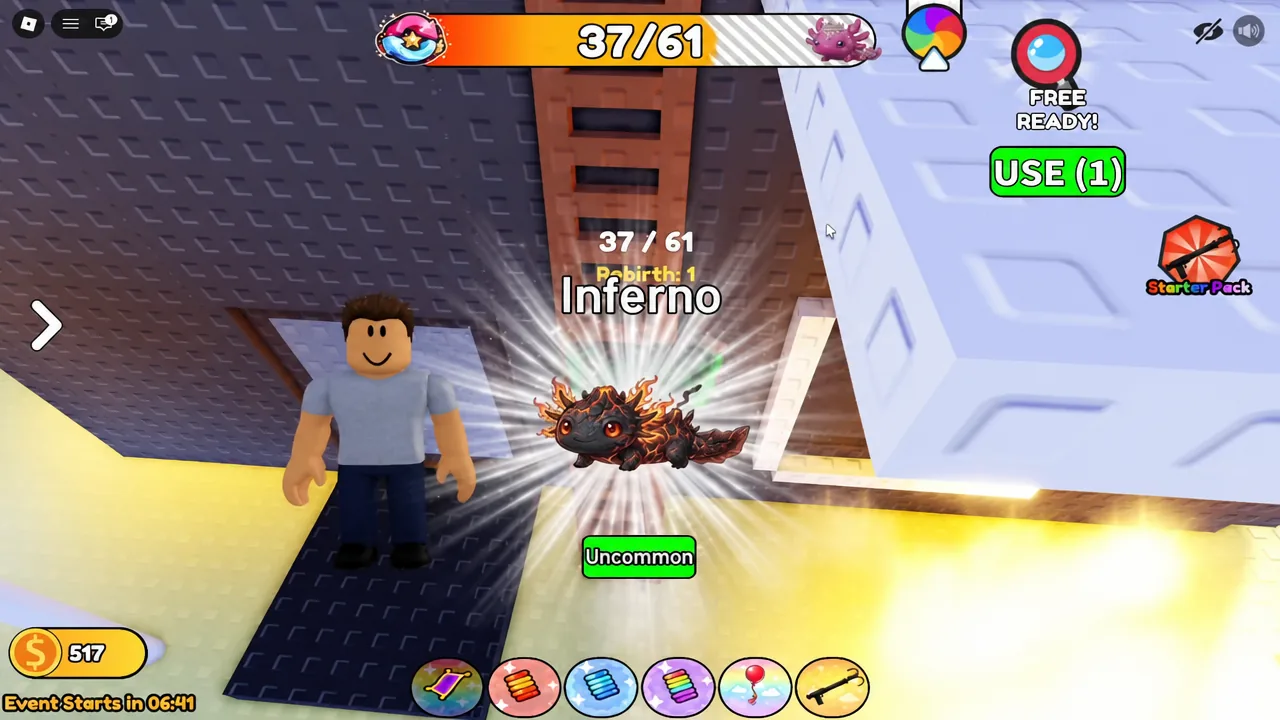 Inferno reward panel showing the Uncommon rarity tag and a green USE button