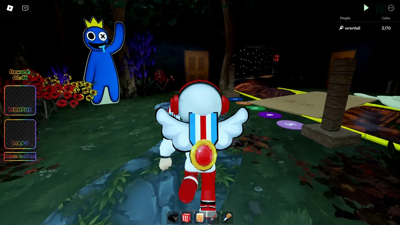 Character running toward a numbered obstacle section of the map with menu buttons on the left