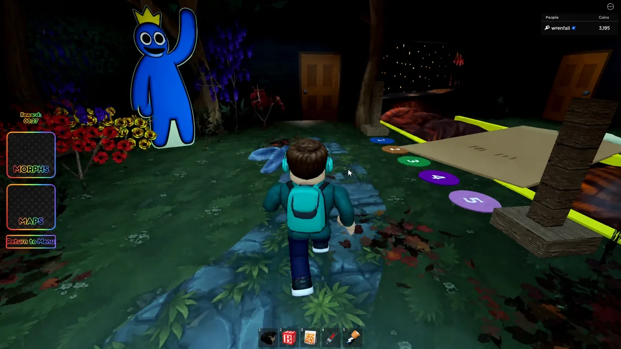 Player walking along an outdoor path toward the castle area of the map