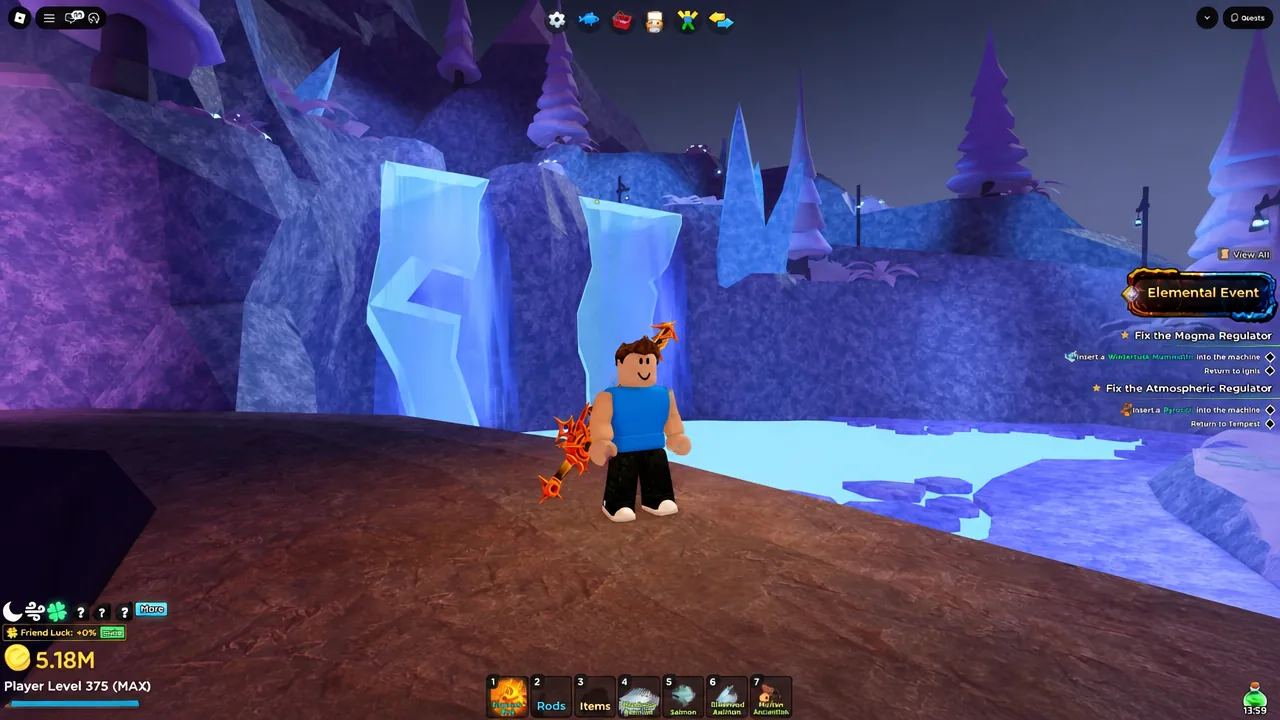 Player crossing into the storm section of Elemental Island toward the quest NPC