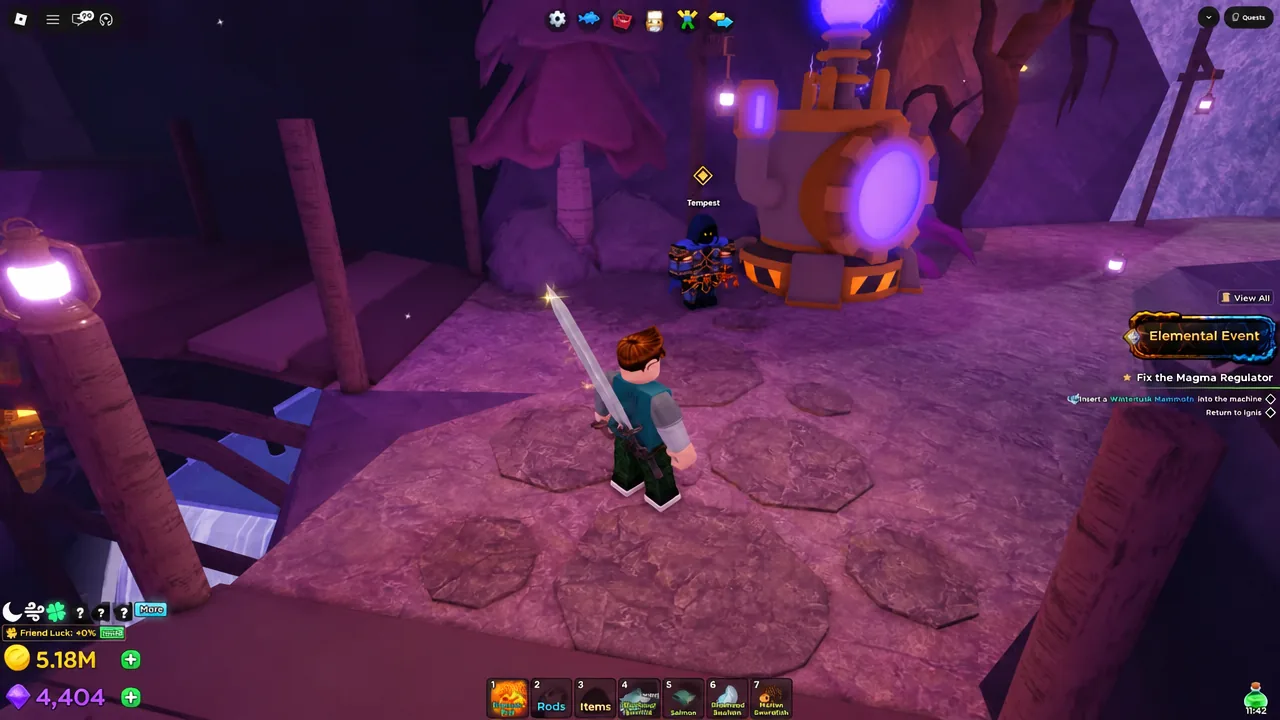 Fix the Magma Regulator objective shown while the player feeds a Wintertusk Mammoth into the machine