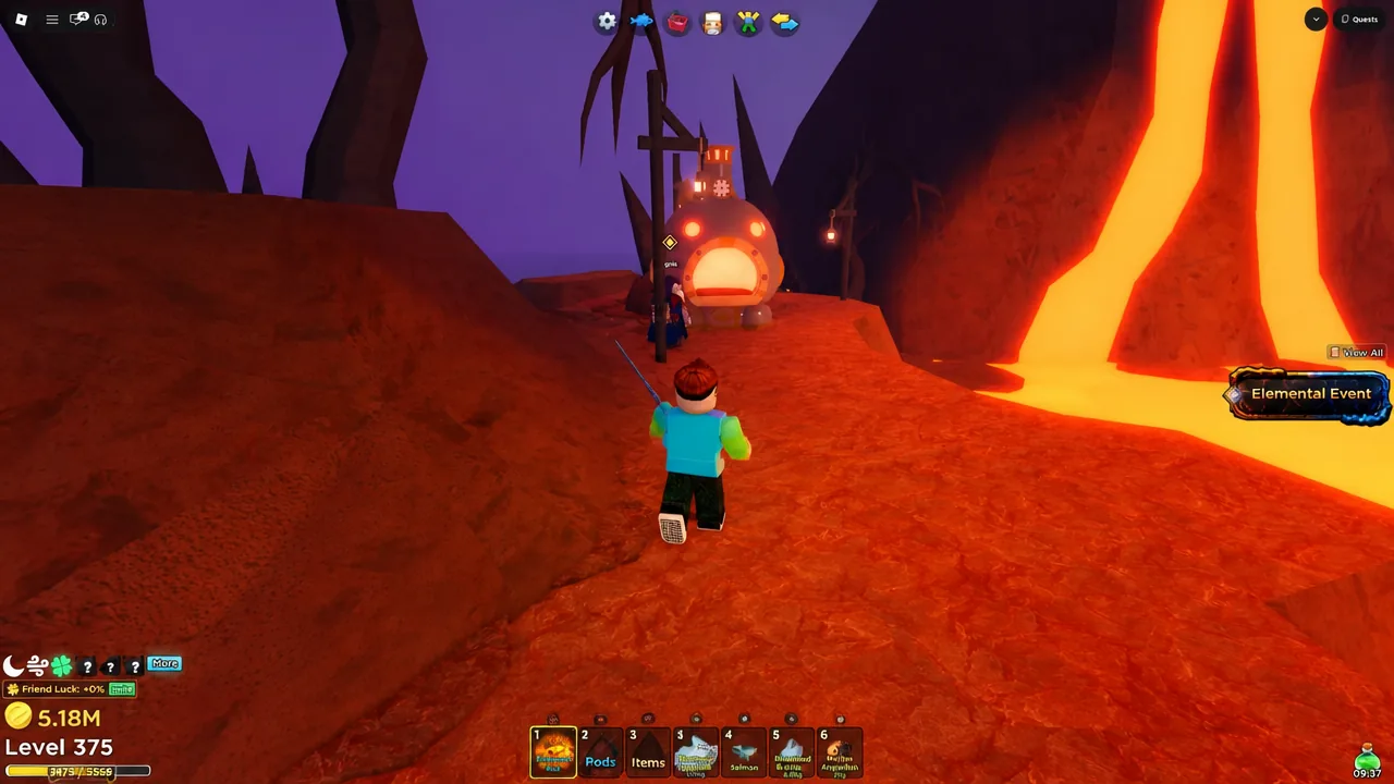 Elemental Event prompt appearing as the player walks up to the quest NPC in the volcanic zone