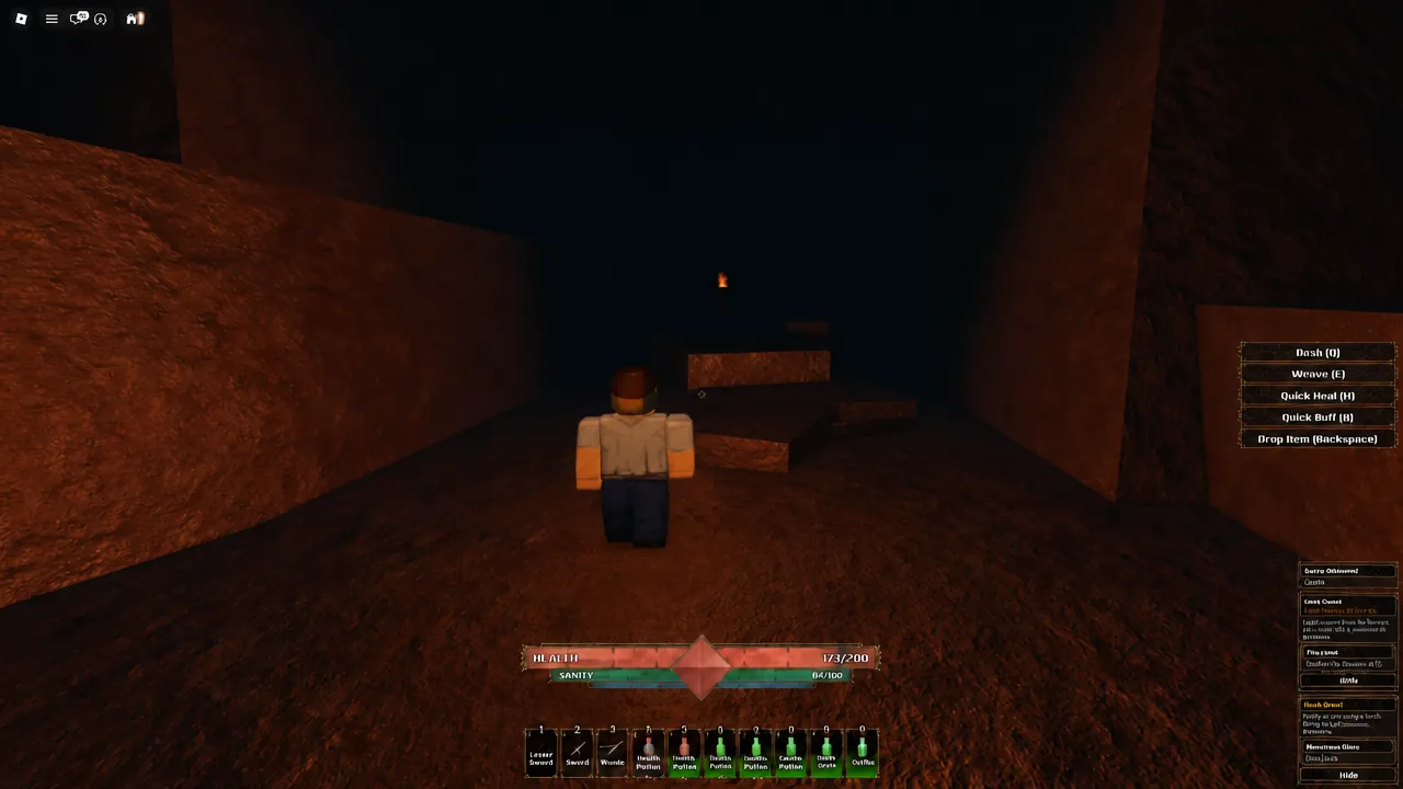 Melee character moving through a dark cave in The Veil with the ability list shown on the right