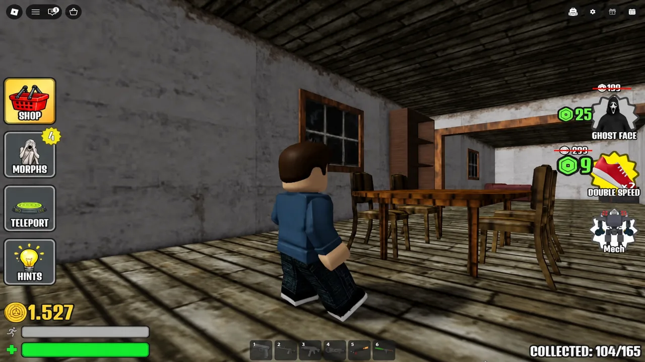 Player character standing inside the island house where the wall drawings are found