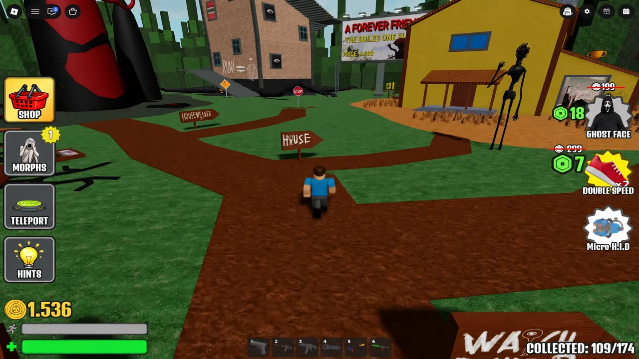 Player character running toward the HOUSE sign on the outdoor map