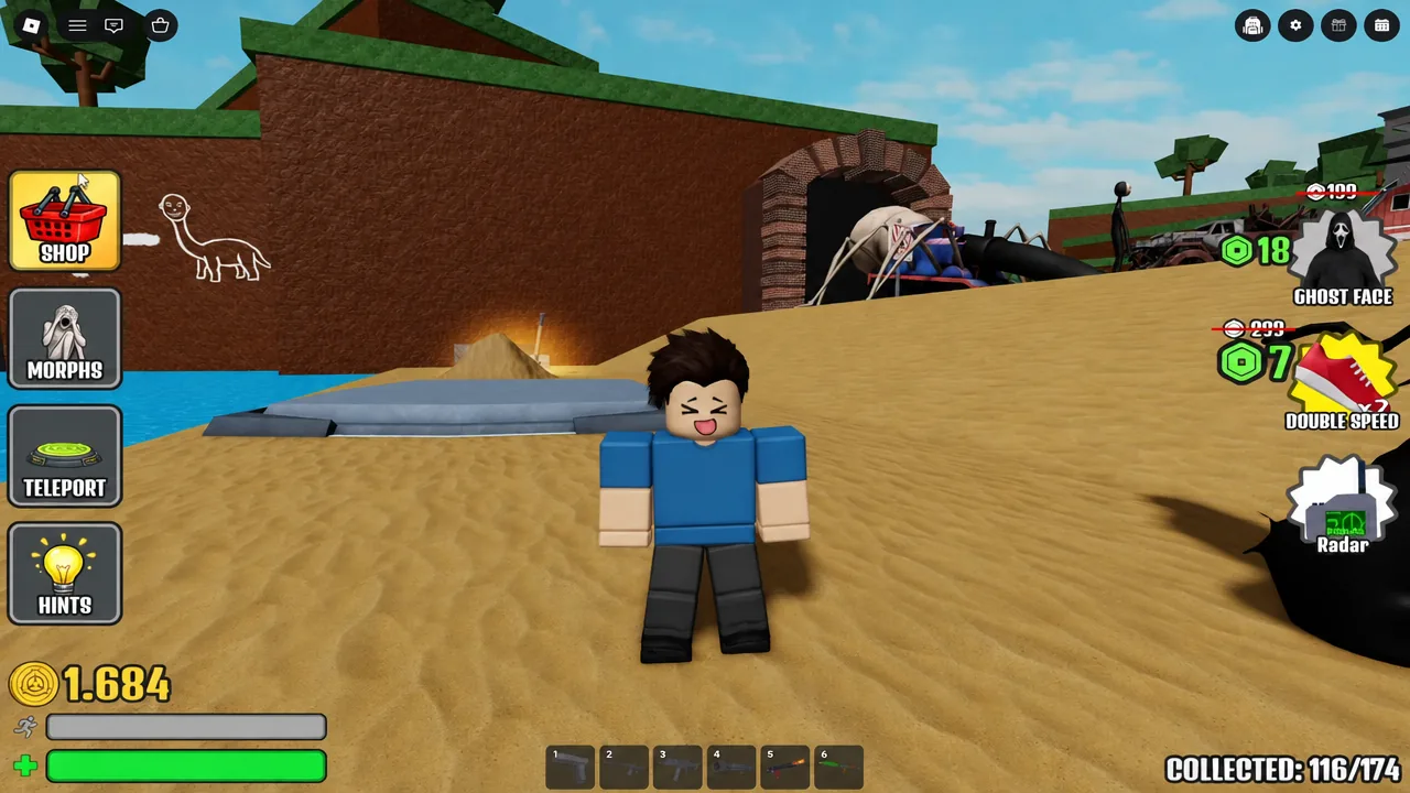 Gameplay view with the Shop button highlighted before opening the menu