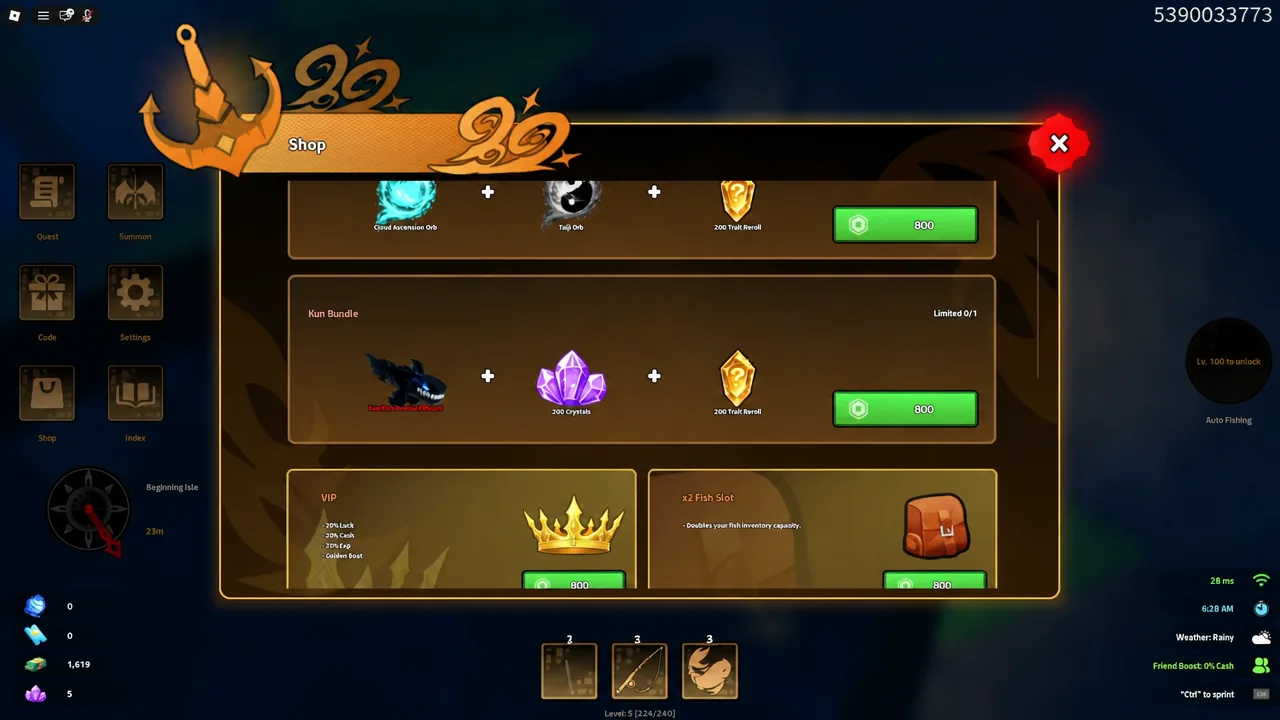 The in-game Shop menu showing the Kun Bundle with a green 800 purchase button