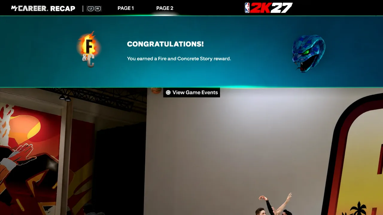 MyCAREER Recap screen showing a Fire and Concrete Story reward