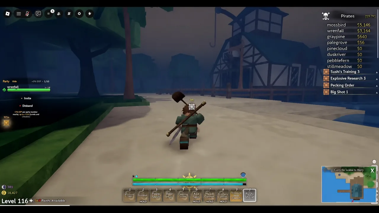 Minimap objective marker for Carry the lobster to Merry as the character runs toward the drop-off