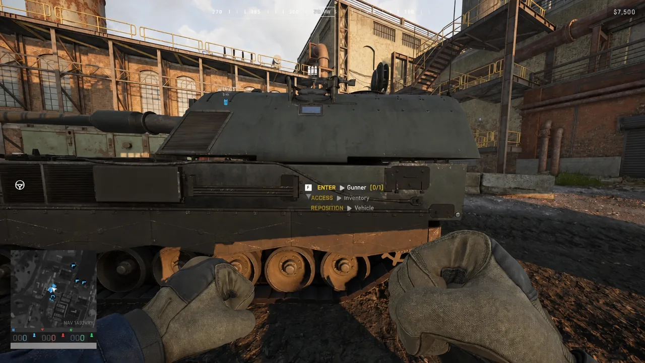 Vehicle prompt beside the tank showing F to enter the Gunner seat