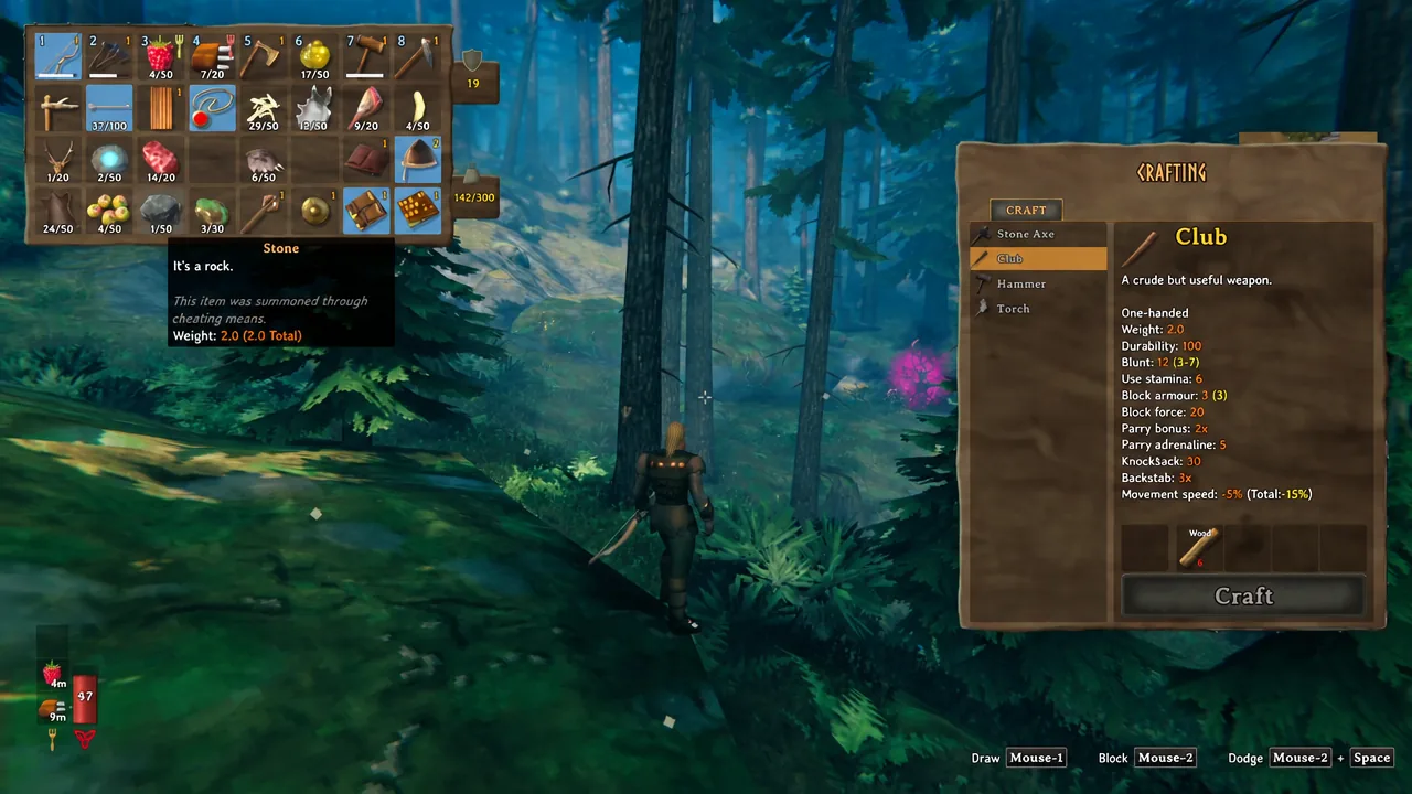 Viking character exploring the dark pine woods of Valheim's Black Forest biome