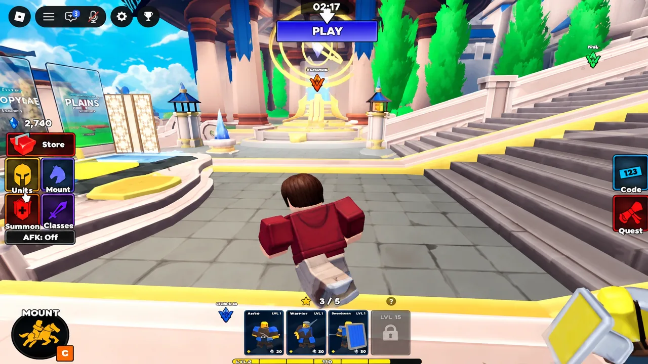Command An Army lobby with the PLAY button highlighted before a match