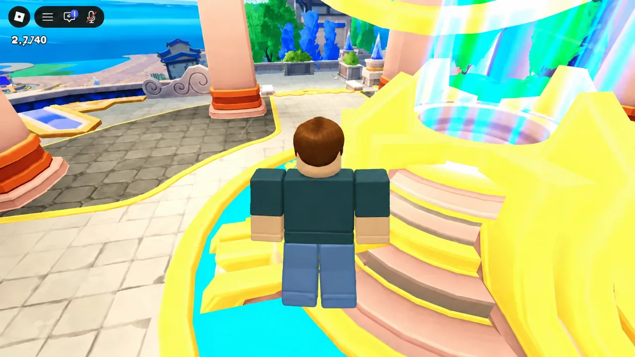 Player character standing in front of the glowing summon portal in the hub area