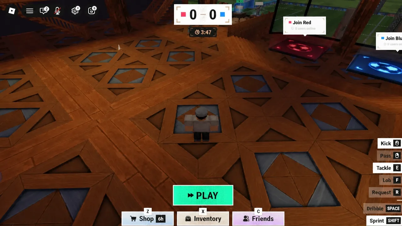 Illegal Soccer lobby with the PLAY button highlighted before a match