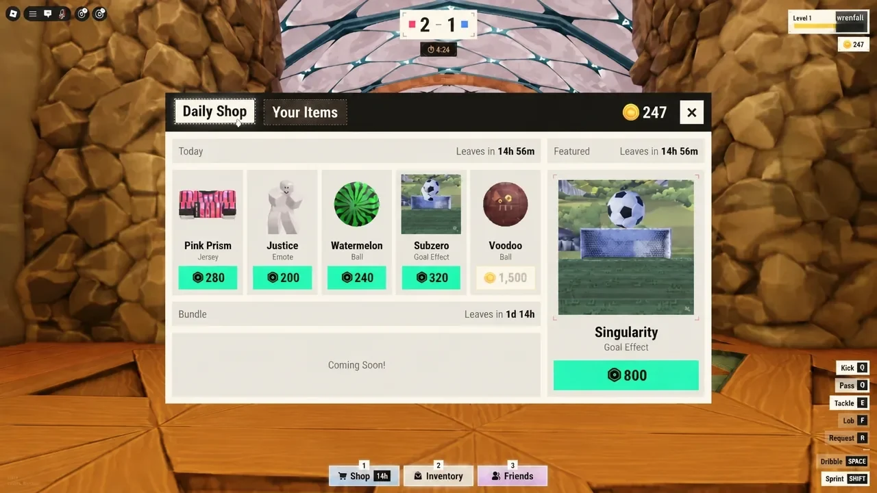 Singularity goal effect listed among the day's featured items in the Illegal Soccer shop