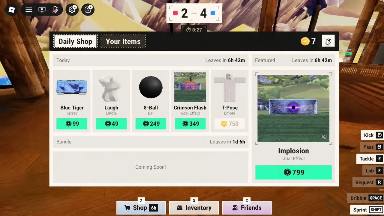 Implosion goal effect featured for purchase on the Daily Shop tab in Illegal Soccer