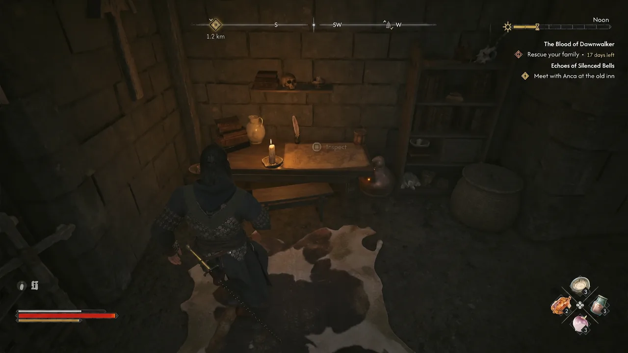 The Inspect prompt appears over the table holding the Treasury Ledger inside the Belltower