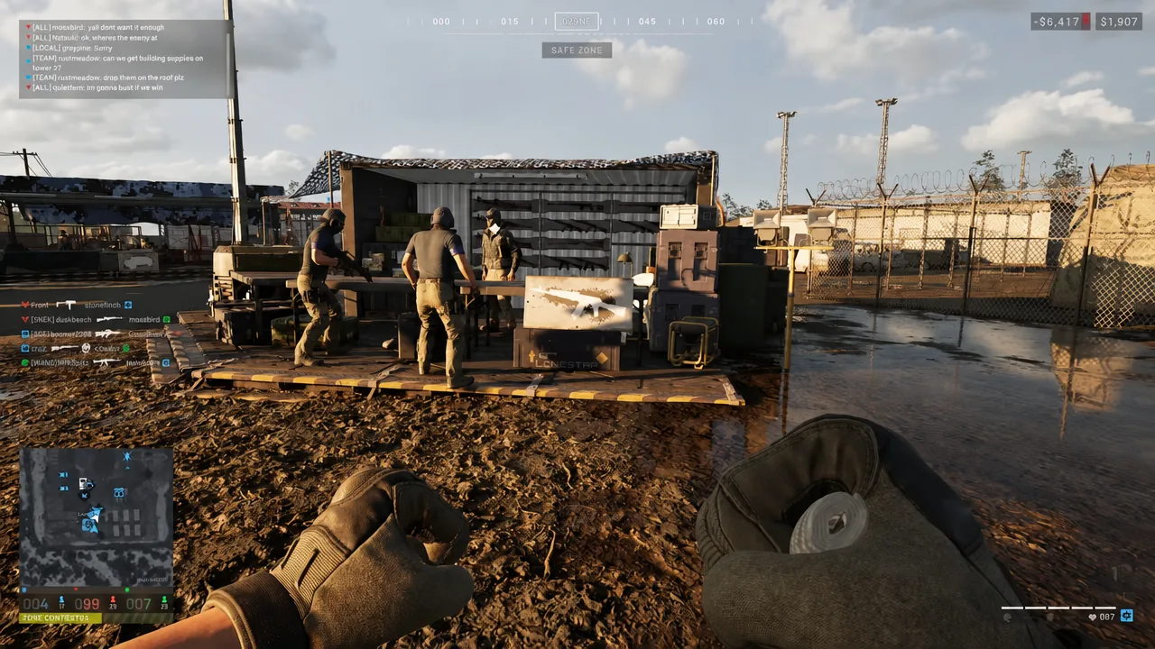 Safe Zone gameplay view after leaving the vendor with a full kit equipped