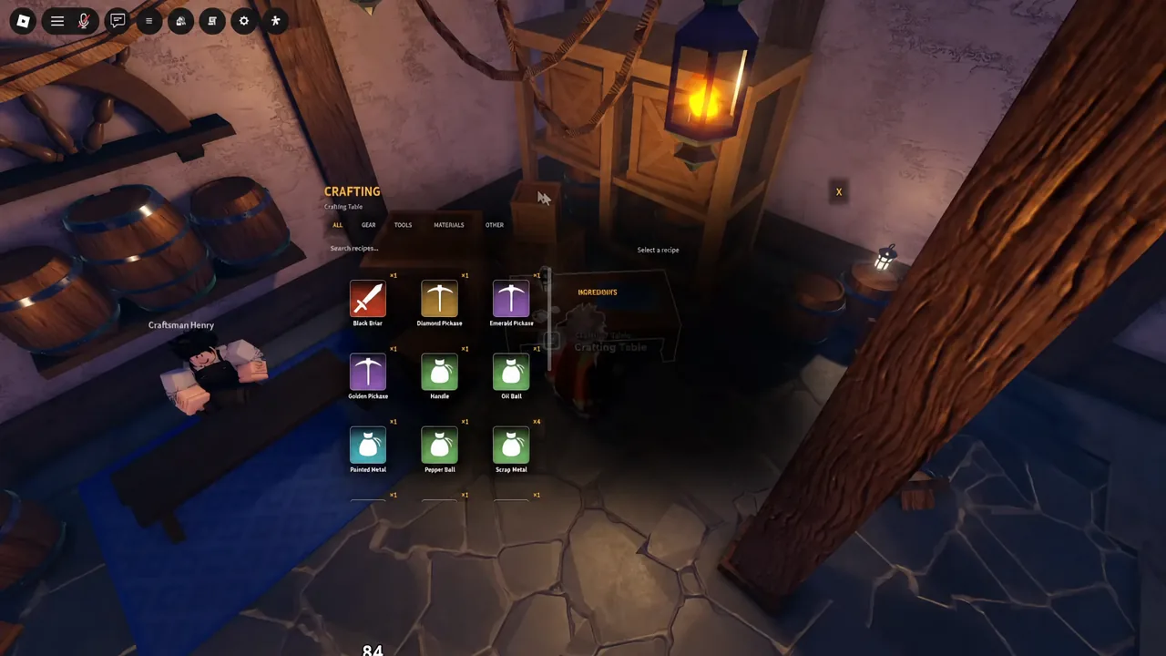 Crafting menu open on the All tab showing craftable Grand Blue recipes