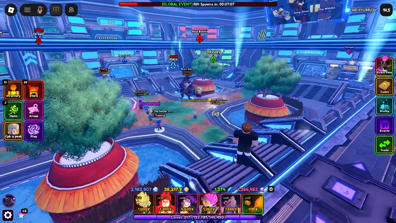 Main hub screen in Anime Vanguards with the Play button highlighted before launching a stage