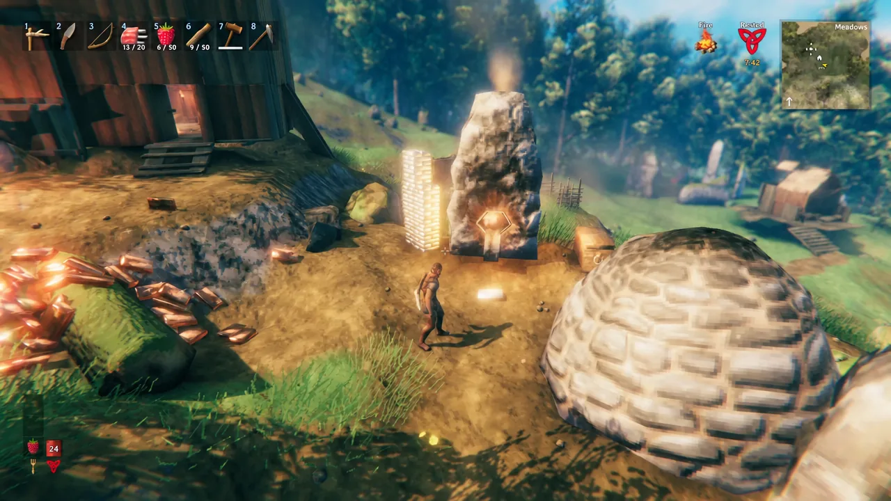 Valheim world view showing the terrain where copper and tin deposits are gathered
