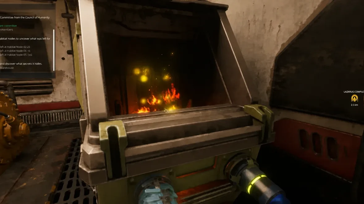 Open furnace burning at the base with the crosshair on its interior