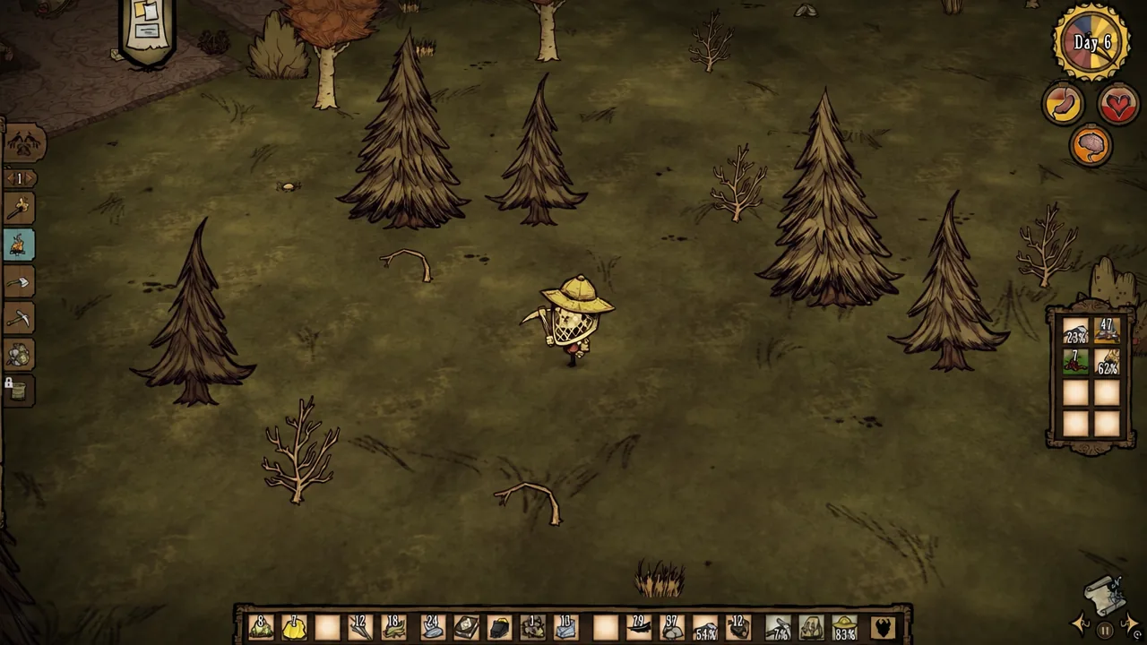 Evergreen forest in Don't Starve Together, the biome used for burning trees into charcoal.