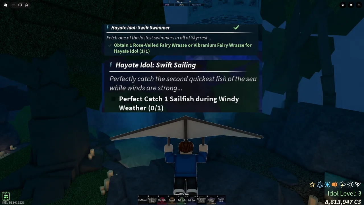 Swift Sailing quest panel showing the Perfect Catch Sailfish objective at 0 of 1