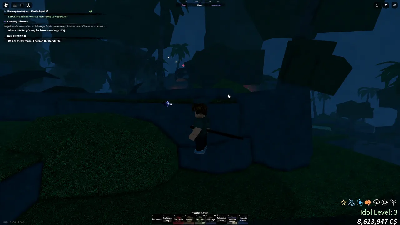 Gliding across Skycrest Island toward the spinning windmill that marks the Hayate Idol