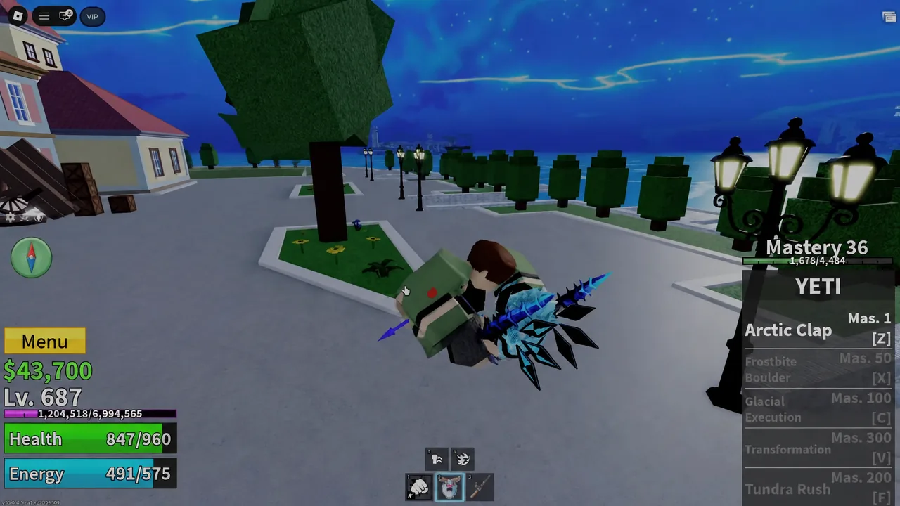 Blox Fruits ability bar during a fight with an attack keybind highlighted