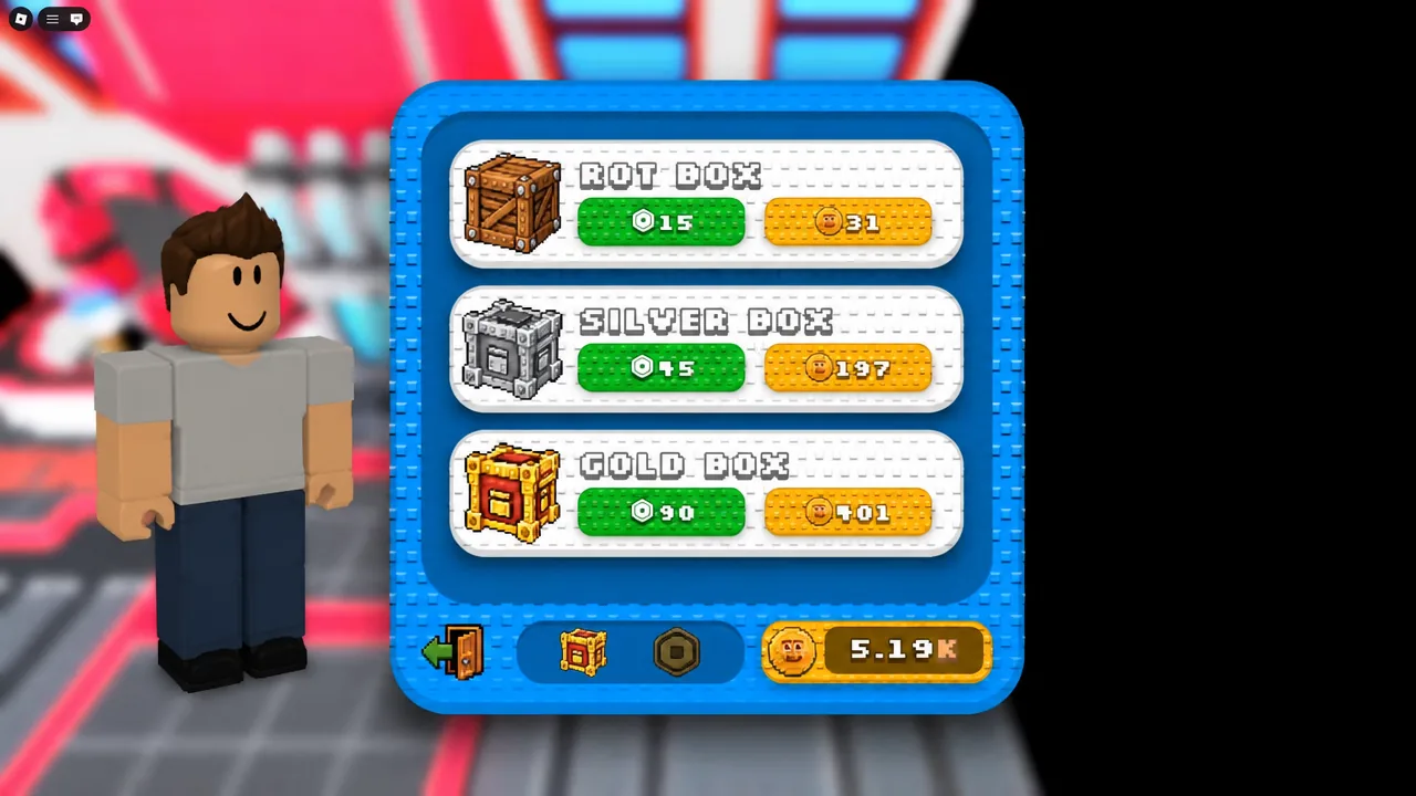 Box shop menu listing Rot Box, Silver Box, and Gold Box purchase options