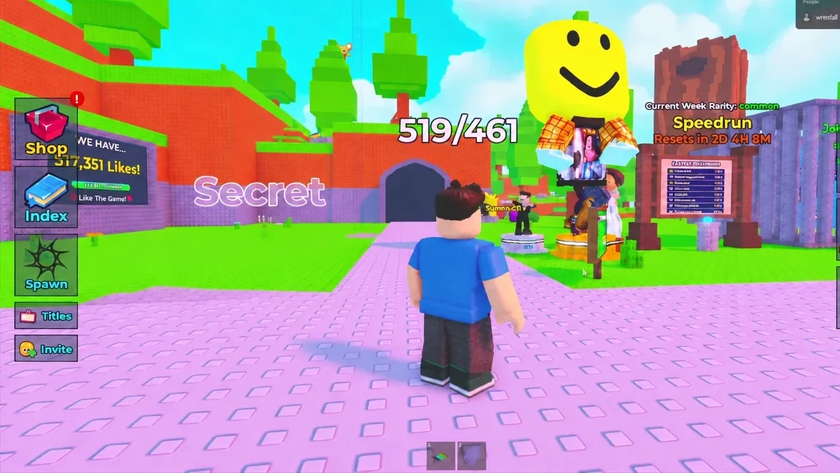 Lobby view with the Spawn button on the left and the avatar standing in the hub