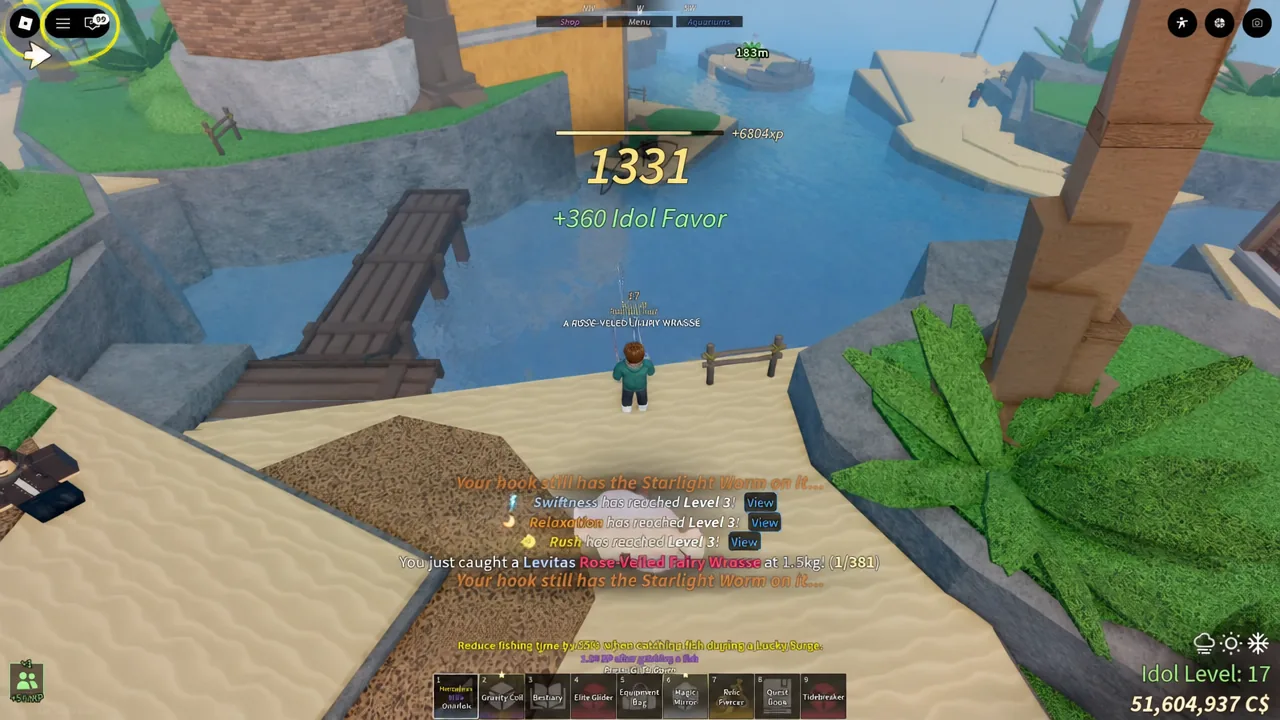 Casting from a Skycrest fishing spot while farming for relic drops